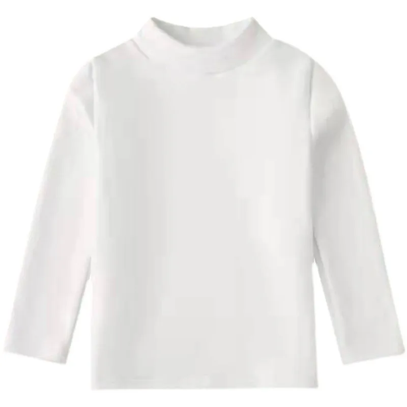 Kids Autumn Winter Fleece Half-polo/turtle Neck Warm Top Base Layer Children's Clothing Sanding Long Sleeve Solid Color