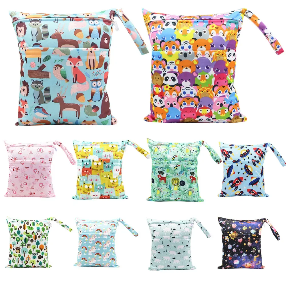 

Wet Dry Bag With Two Zippered For Baby Diapers Nappies Waterproof Reusable 30x36cm Storage Bag Organizer