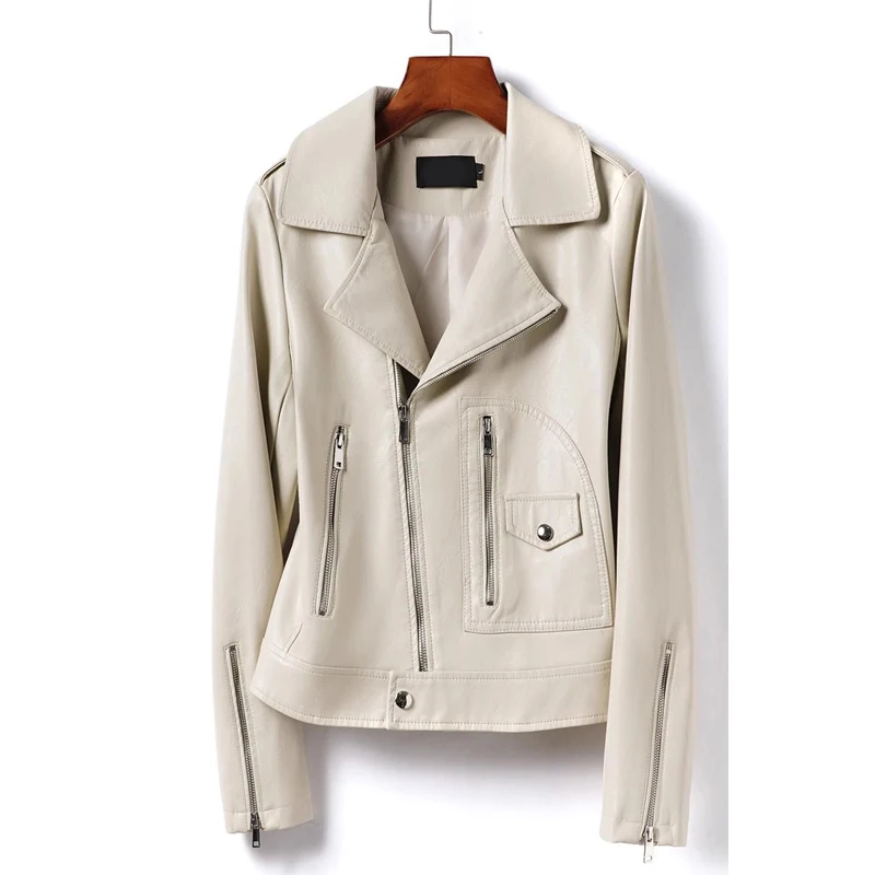 

Женская Байкерская короткая куртка из овечьей кожи с Диагональной молнией