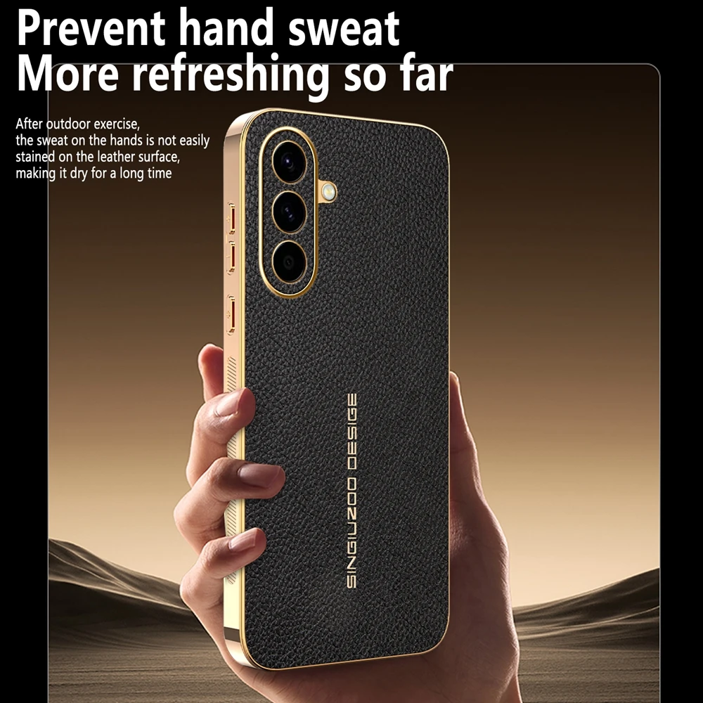 Lychee Leather Electroplated Frame Shockproof Phone Case