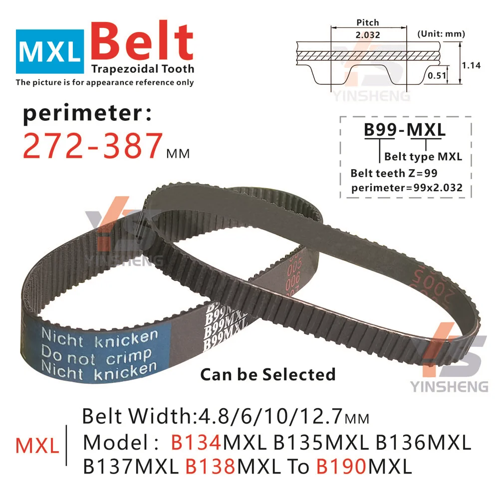 MXL 타이밍 벨트, perimeter272-387 mm 모델, 134MXL, 135MXL, 136MXL, 137MXL, 138MXL, 139M..