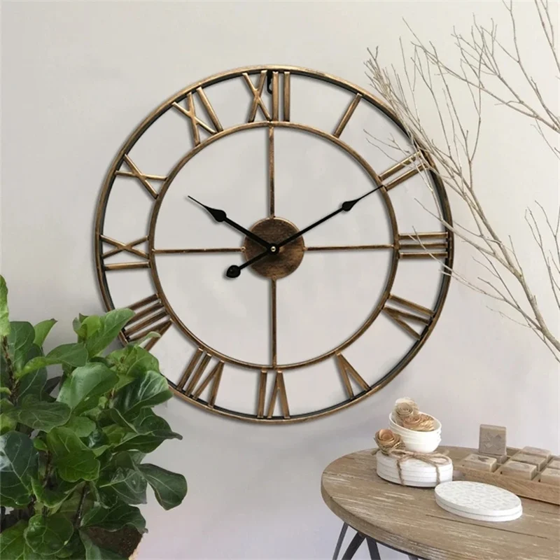 3D Roman Numerals Clock Iron Art Wall Hanging Clock Time Display Metal Silent Room Arrangement Wall Ornament Home Decor wall clock 3d wall clock 3d number wall clock