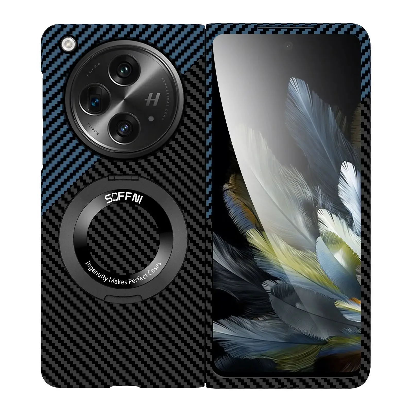 Carbon Fiber Pattern Armor Case with Magsafe Wireless Support and Metal Ring Holder