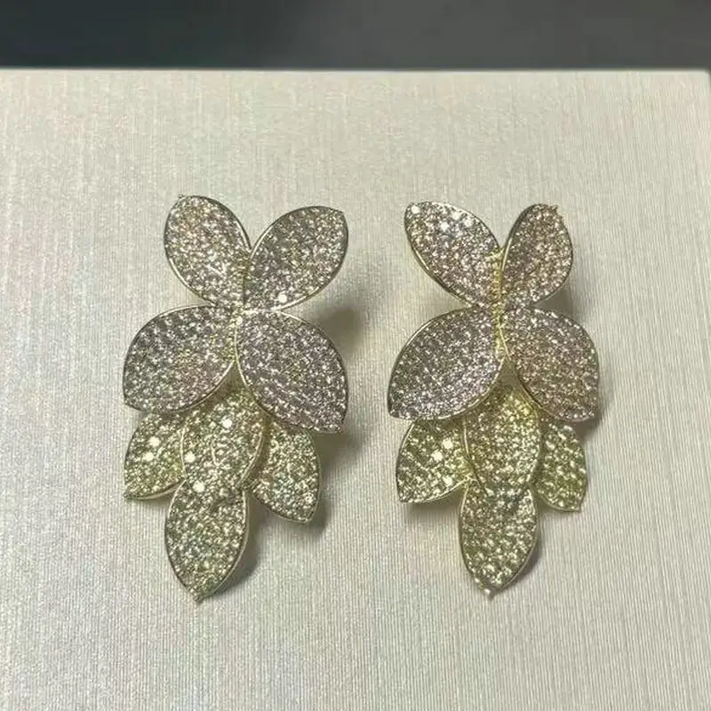 Bilincolor Purple and Red Flower Green Leaf Luxury Big Earring for