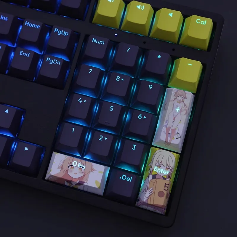 Azul Arquivo Azitani Hifumi Keycap Teclado Retroiluminado Pbt Anime Gaming Key Caps para Ansi 61 87 104 108 Teclas por Conjunto - Imagem 6