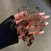 Pince à cheveux ondulée pour femmes, marron ambre brillant, 11cm/4,33 pouces, grande pince à cheveux en plastique légère, accessoires pour cheveux élégants et minimalistes 3