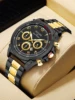 NOTIONR Hot Selling Men's Fashion Watch Black Gold Luxury Men's Business Watch Men's Stainless Steel Quartz Night Light 1