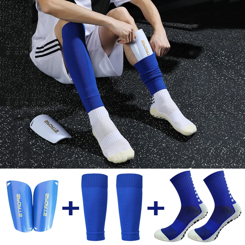 

A Elasticity Soccer Shin Sleeves Guard Set Adults Soccer Hight Pads Trusox Anti-Slip Socks Legging Cover Sports Protective Gear