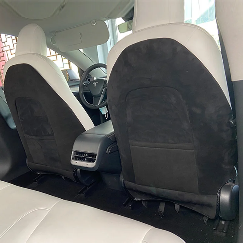 Подкладка для спинки сиденья для Tesla Model Y & Mode 3, задняя крышка для автомобильных сидений, Высококачественная кожаная защитная подкладка с отворотом и мехом, чистый коврик (art.: 3920c2cdcd686) - 3920c2cdcd686