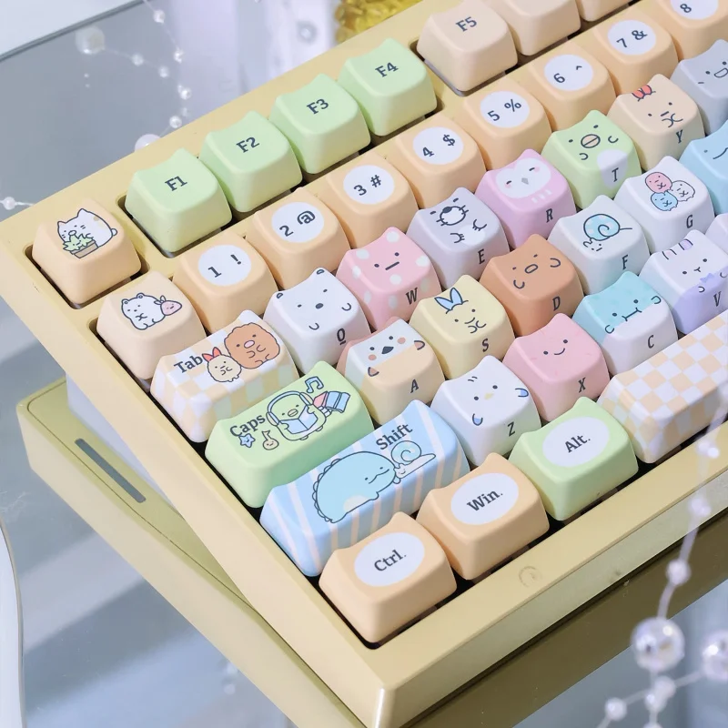 Teclas PBT Personalizadas, 130 Teclas con Forma de Gato Siamés, Sublimación de Tinta, Perfil MAO, para Teclado Mecánico MX Gamer