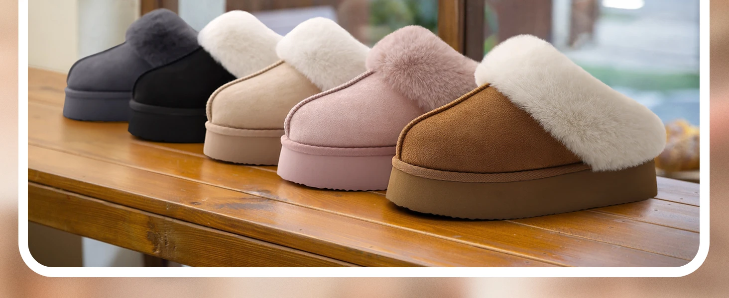 Shevalues Winter Flauschige Damen-Hausschuhe, flauschig, gemütlich, warm, Kunstpelz, neue Indoor-Baumwoll-Slides, Plüschfutter, Outdoor-Hausschuhe – Detail 2