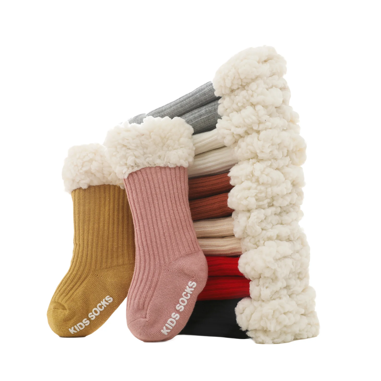 Children’s Baby Girls Boys Casual Calf Length Socks Fashion Solid Color Pitted Lamb Wool Stockings 6 Months-5 Years 1