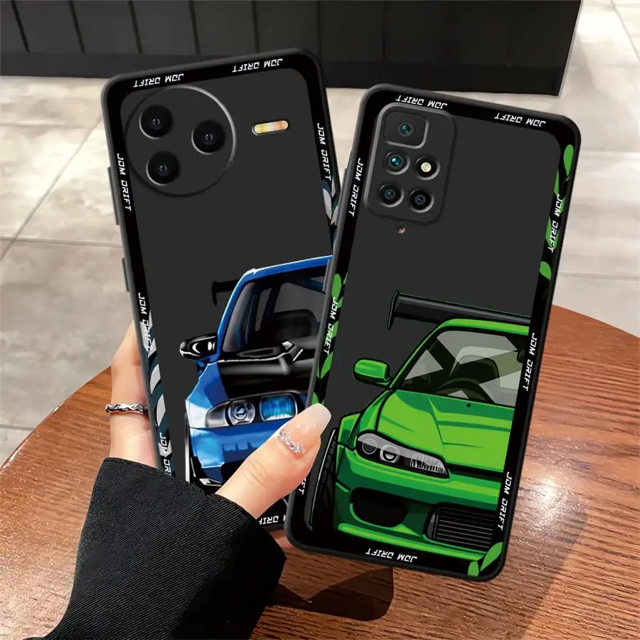 Black Soft Phone Cover Case with Japanese JDM Drift Car Design