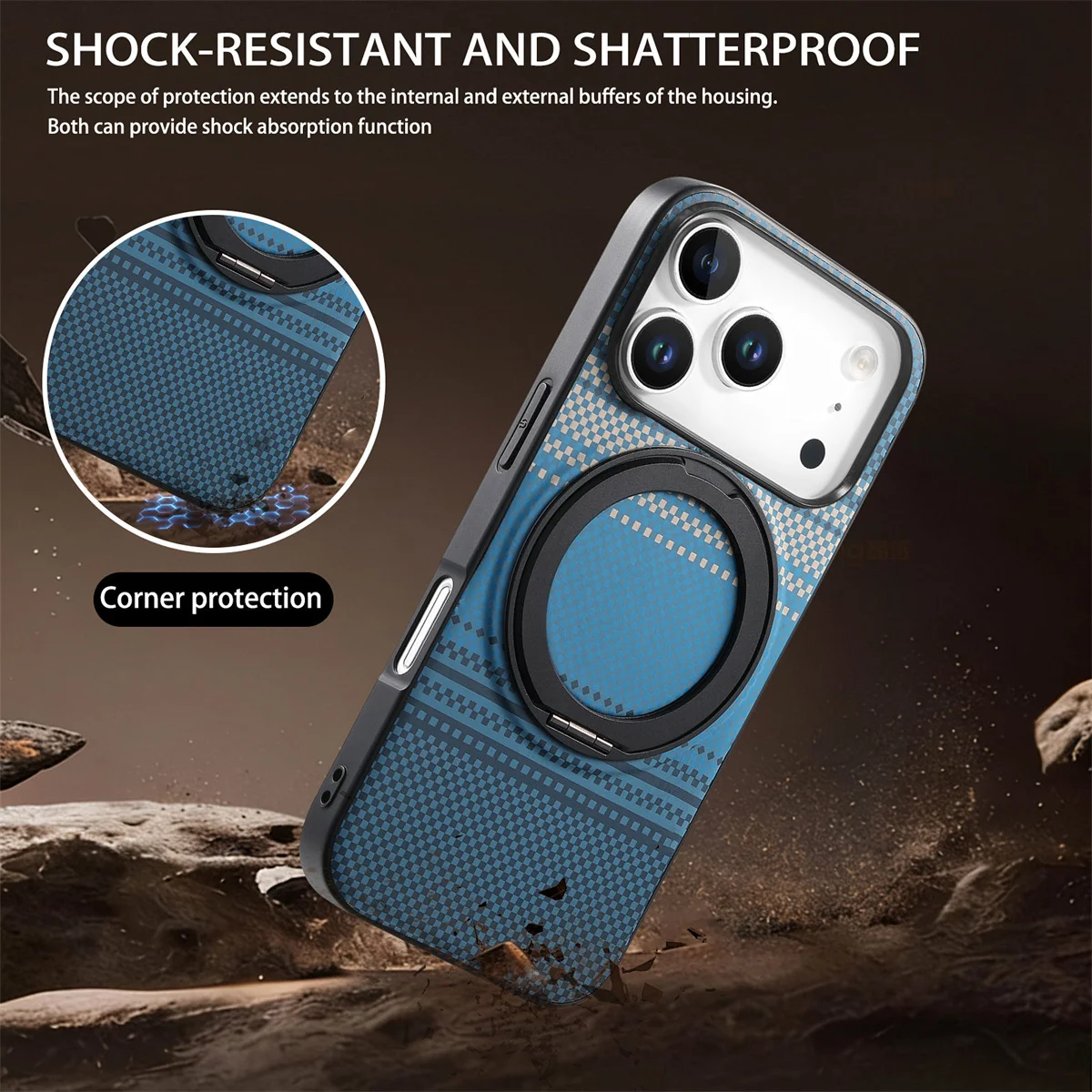 360 Rotating Magnetic Bracket Phone Case with Carbon Fiber Leather Protection
