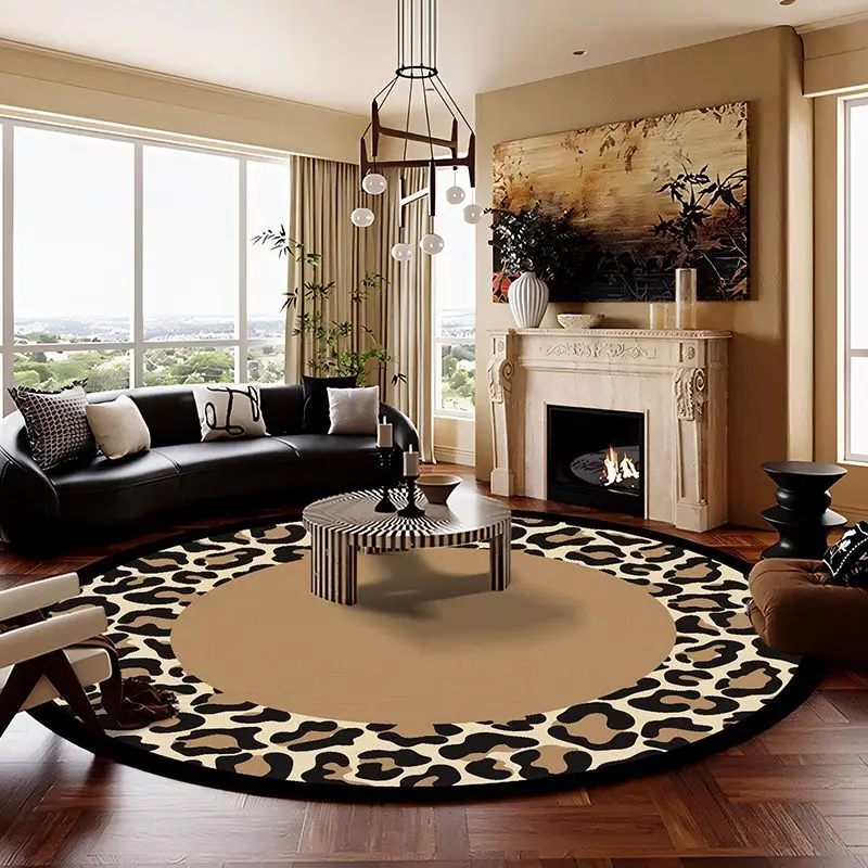 America Style Leopard Print Round Carpet Decoration Living Room Big Size Rugs Home Sofa Area Tables Chairs Non-slip Floor Mats 4