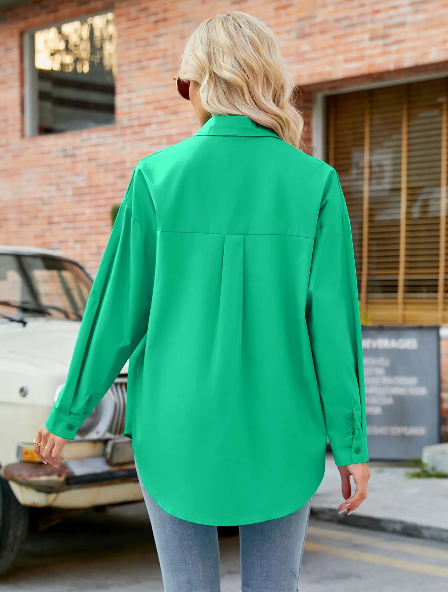 Womens Clothing V-neck Solid Button Long Sleeve Casual Blouse