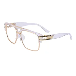 Luxury Stylish Men's Designer Square Metal Sunglasses - Classic Fashion UV400 Alpha Shades (Transparent)