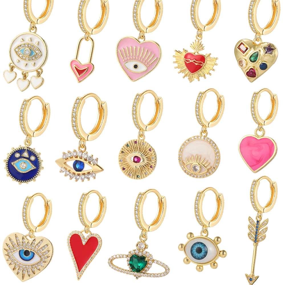 Cute Heart Love Evil Blue Eye Korean Hoop Earrings for Women Gold Color New In Earring Free Shipping Woman’s Fashion Jewelry