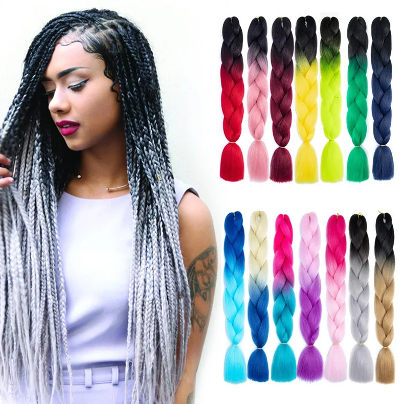 

24 Inches Jumbo Braid Synthetic Braiding Hair Ombre Jumbo Hair Extension For Women DIY Hair Braids Pink Purple Yellow Gray