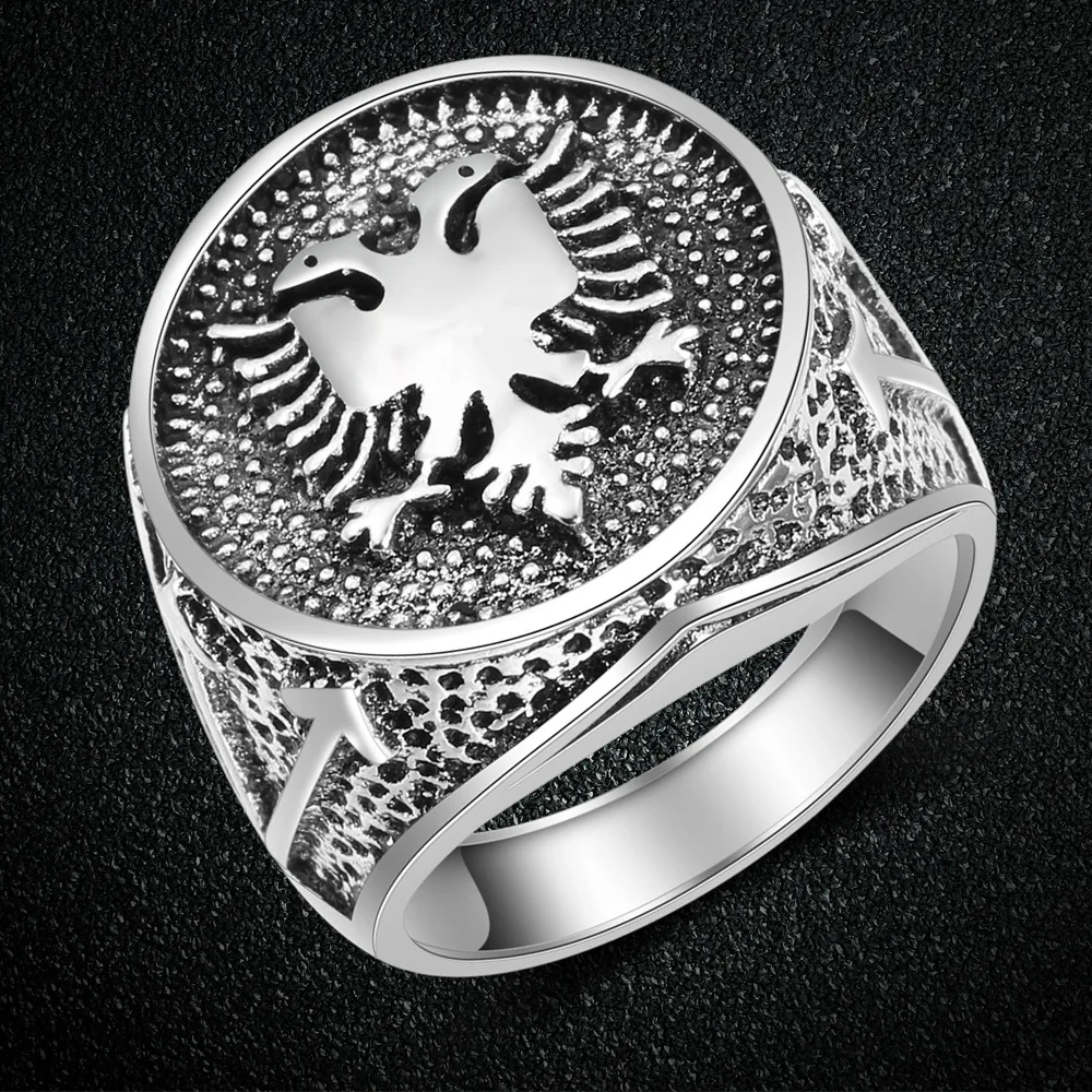 WANGAIYAO Albania Flag Logo Double Headed Eagle Ring Men's Antique  Vintage Ring 3