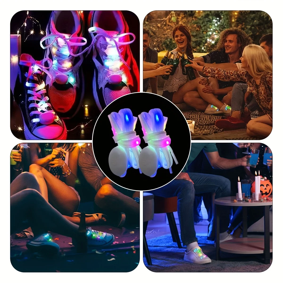 Mini LED Light Glow Light 1 Pairs Light Up Shoe Laces Nylon LED Shoelaces Flashing LED Shoelaces with 3 Modes Flashing Glow in The Dark Party