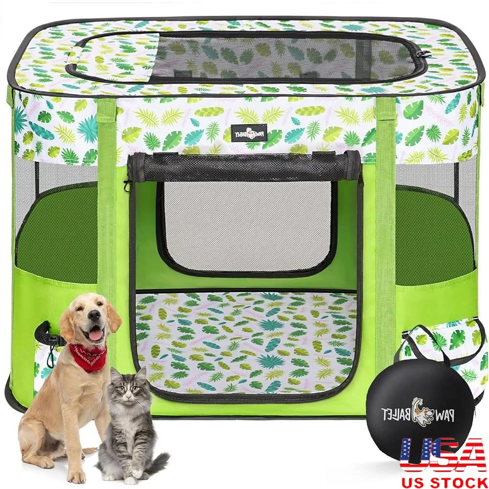 Foldable Dog Playpen Portable Cat Crate Zipper Shade Cover Outdoor Indoor Exercise Kennel Easy Setup Lightweight Secure Space