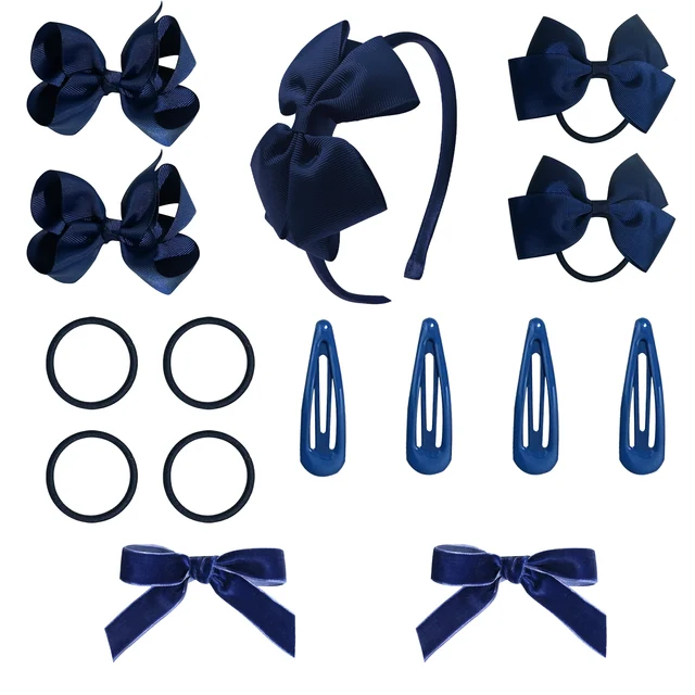 15pcs/40Pcs Girls Hair Bows Set Uniform Hair Accessories Headbands Clips Ponytail Holders for Kids Back to School and Daily Use 1