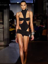  Kliou Solid Hollow Out Three Piece Set Women Sexy Turtleneck Cut Out Bodysuits Camisole Matching Ruched Skirt Midnight Clubwear 