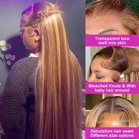 250 densité mettre en évidence Ombre 13x4 dentelle avant perruque cheveux humains 13x6 miel blond droit 13x6 P4/27 couleur HD dentelle frontale perruques 2