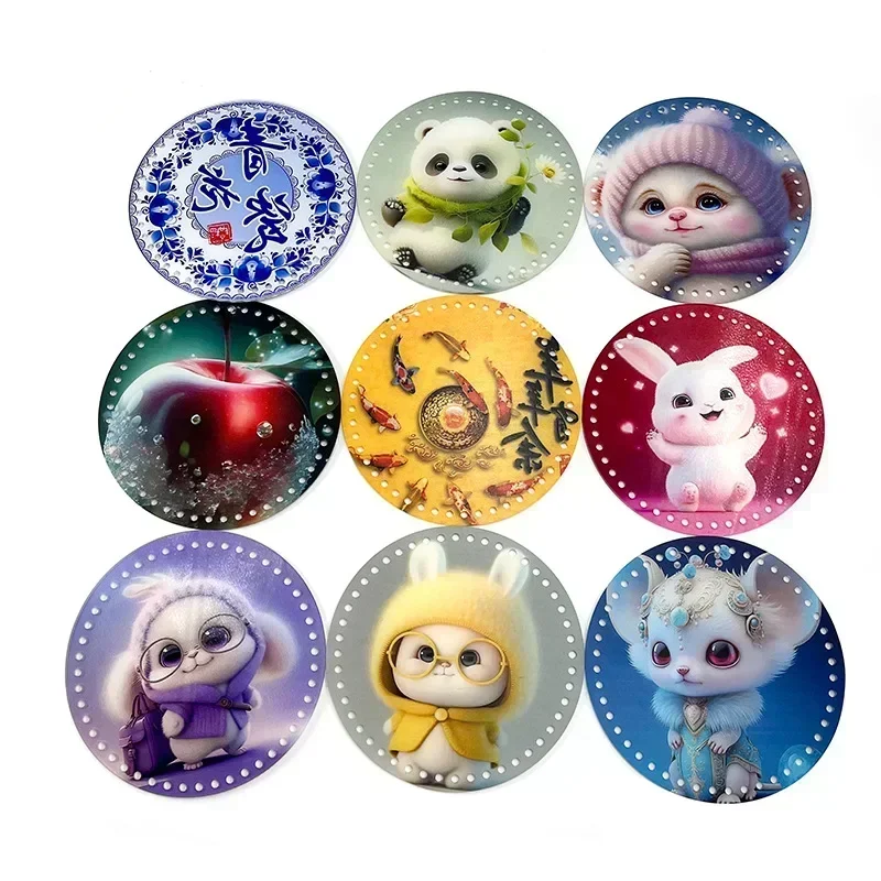18cm Flat Round Acrylic Bag Weaving Board Mandala Flower Pattern Bag Cushion Base Bottom Pad for DIY Knitting Crochet