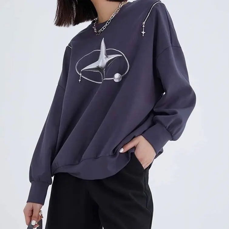 Spring 2022 New Crewneck Design Sense Unique Skinny Shoulder Zipper Women's Wear Fashion Trend |
