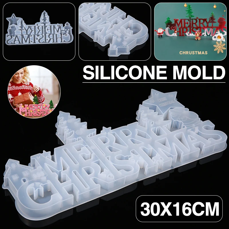 Merry Christmas Letter Silicone Casting Mold Resin Epoxy Pendant Mould Home Decoration Craft Making Tools 1pcs transparent english letters alphabet punctuation letter epoxy resin silicone mold pendant 3d mould decorating craft tools