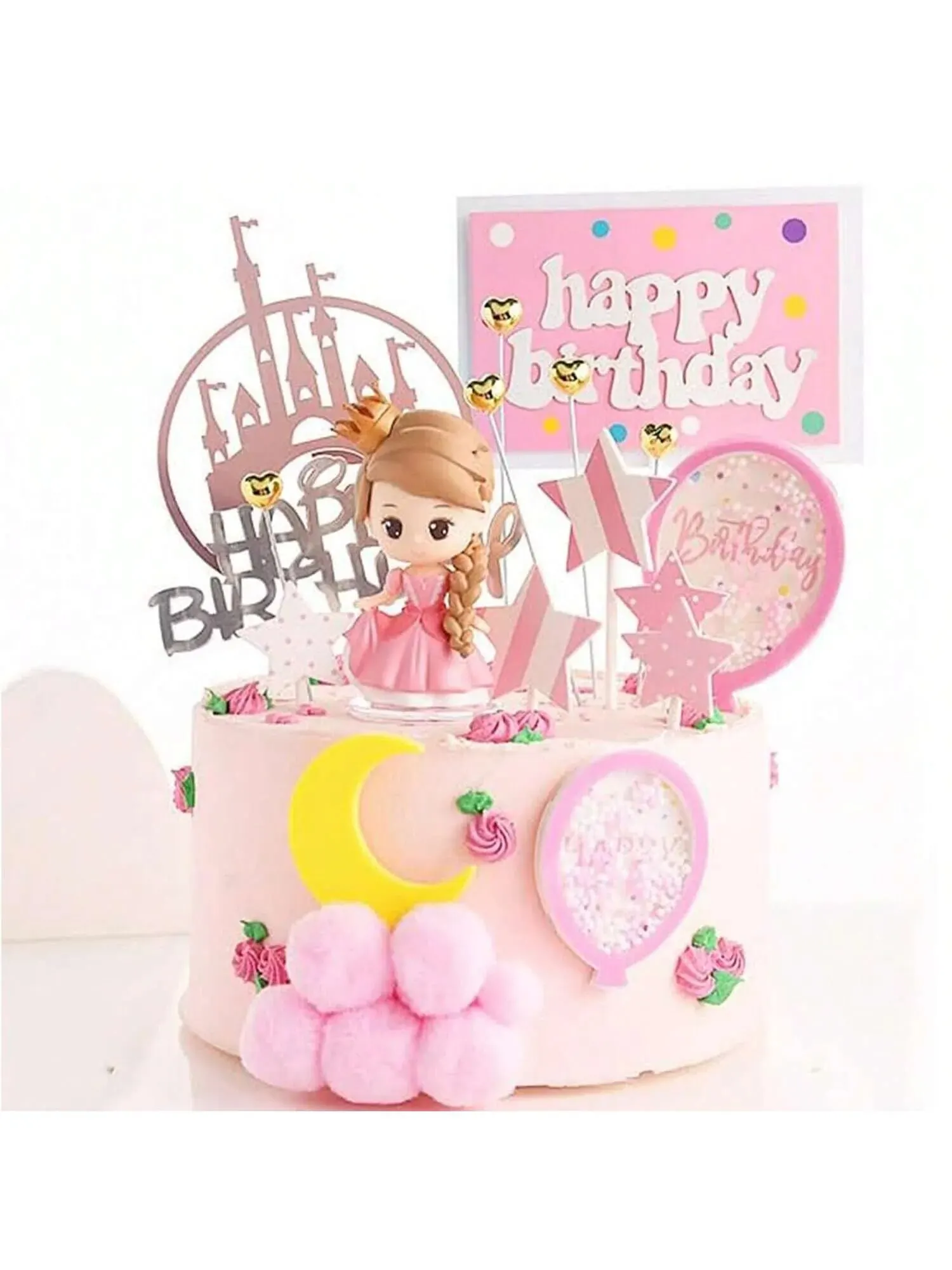 Xsstarmi 1 confezione di topper per torta a tema castello con glitter regina principessa castello regina principessa decorazioni per torta di compleanno per baby shower, matrimoni, feste di