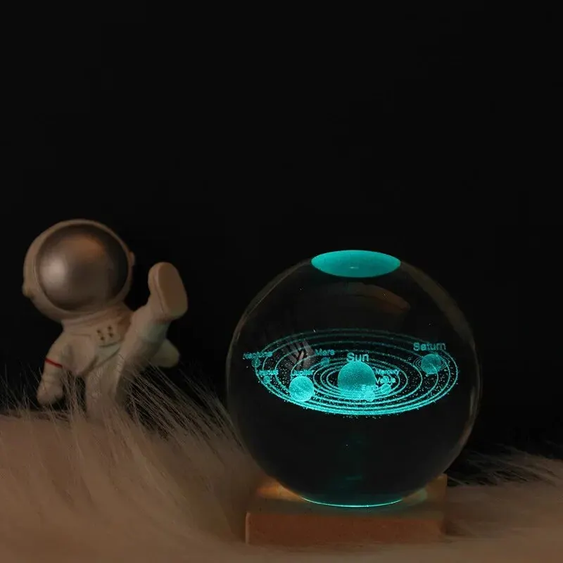 1pc Bedside Lamp Solar Theme Cosmos Series Crystal Ball Night Lights Milky Way Moon Small Ornaments Desk Creative Gift crystal ball ornament