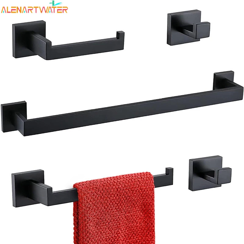 Bathroom Accessories Set Matte Black Wall Shelf Toilet Roll Paper Holder Robe Hook Hanger Towel Rail Bar Rack Ring
