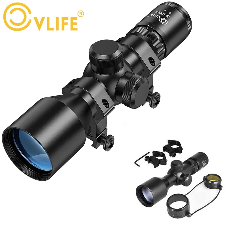 CVLIFE 3-9x40 Compact Rifle Scope with Mounts for 20mm Picatinny Crosshair Reticle Quick Aiming Hunting