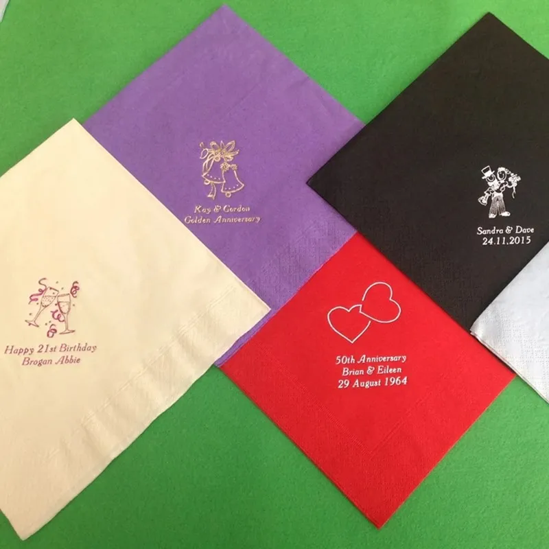 

50pcs Personalised Napkins Serviettes Quality 3ply Wedding party , Happy Birthday Anniversary All Occasions Celebration