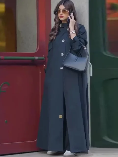 Muslim Abaya Women Trench Coat Morocco Overcoat England Retro Motorcycle Jacket Dubai Long Outerwear Eid Ramadan Saudi Arab 2025 1