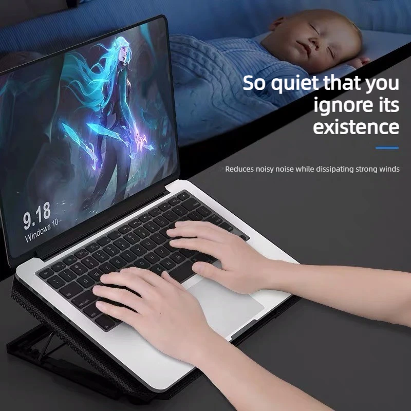 노트북 쿨링 패드, 12-17인치 노트북 쿨러 리프팅 브래킷 접이식 무소음 공냉식 데스크탑 컴퓨터 쿨링 베이스에 적합