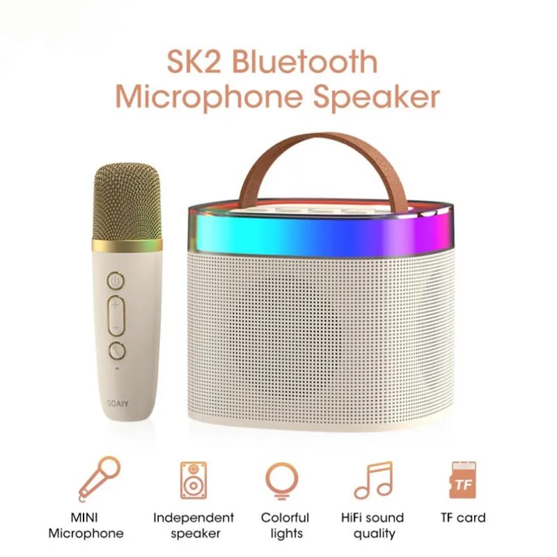 Karaoke Wireless Bluetooth Speaker K13 Portable Multi functional Bass Children's Karaoke Bluetooth Speaker with Microphone RGB 2