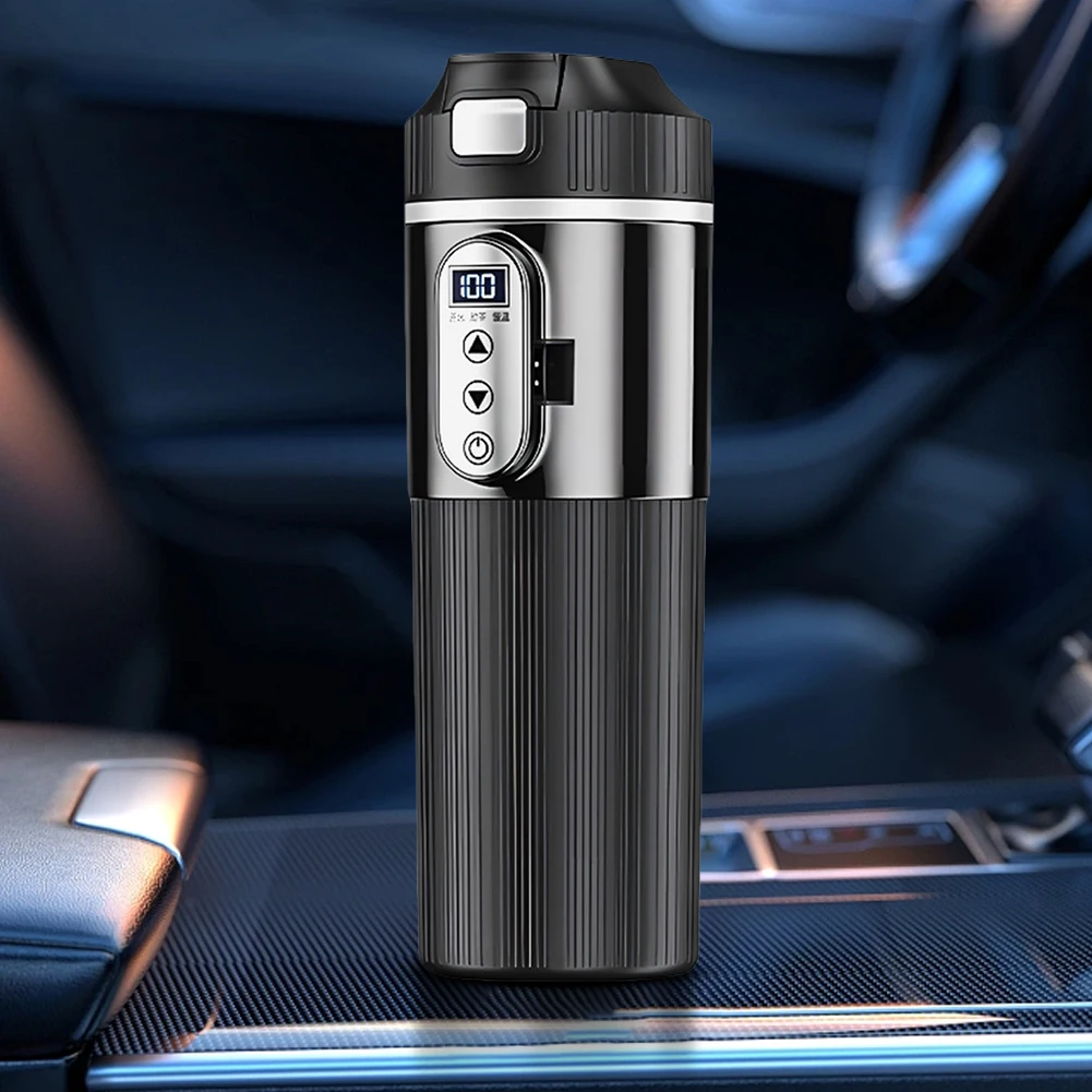 12V/24V 전기 주전자 디지털 LCD 디스플레이 스테인레스 스틸 컵 500ML 커피 우유 가열 주전자 스마트 온도 센서