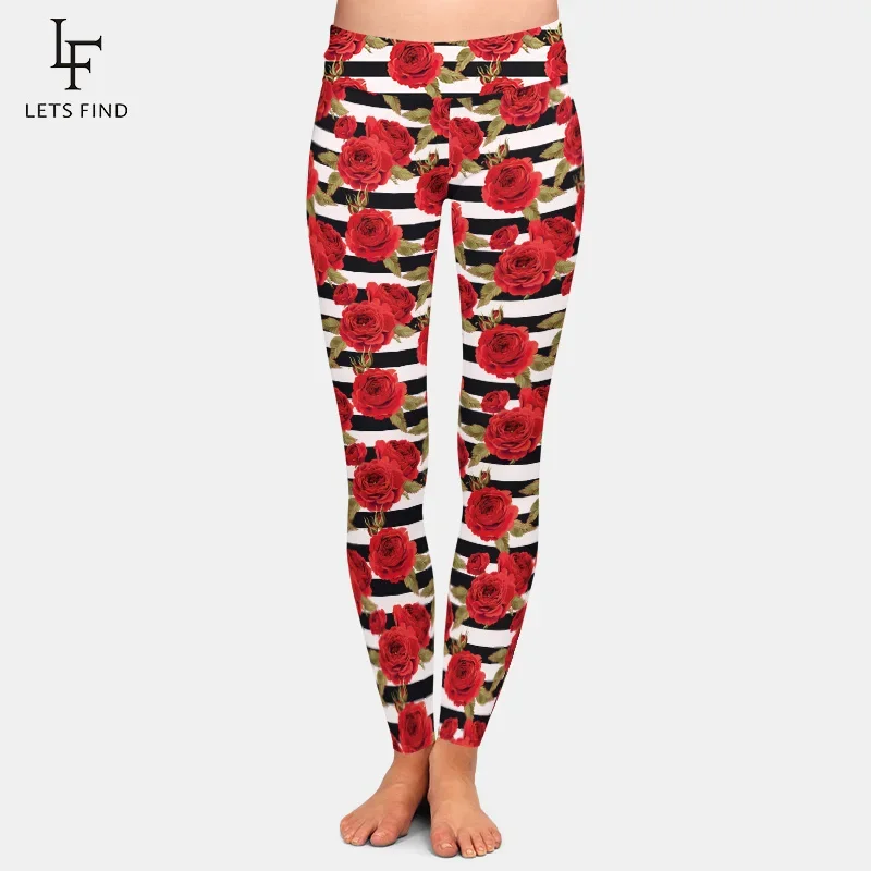 

Hot Sale Fashion 2019 Womens High Elastic Leggings Red Roses Pattern Milk Silk High Waist Printed Leggings