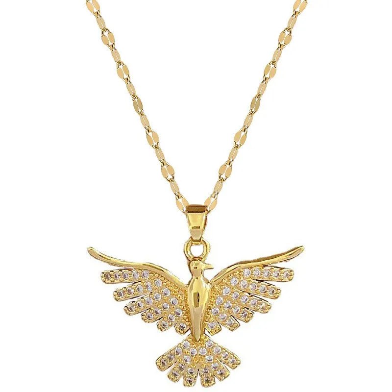 Sf8438d58ea874c3db7dcde7137220b99B Light Luxury Fashion Personality Phoenix Wings Pendant Necklace For Women Men Temperament Advanced Sense Clavicle Chain Jewelry Mallzona