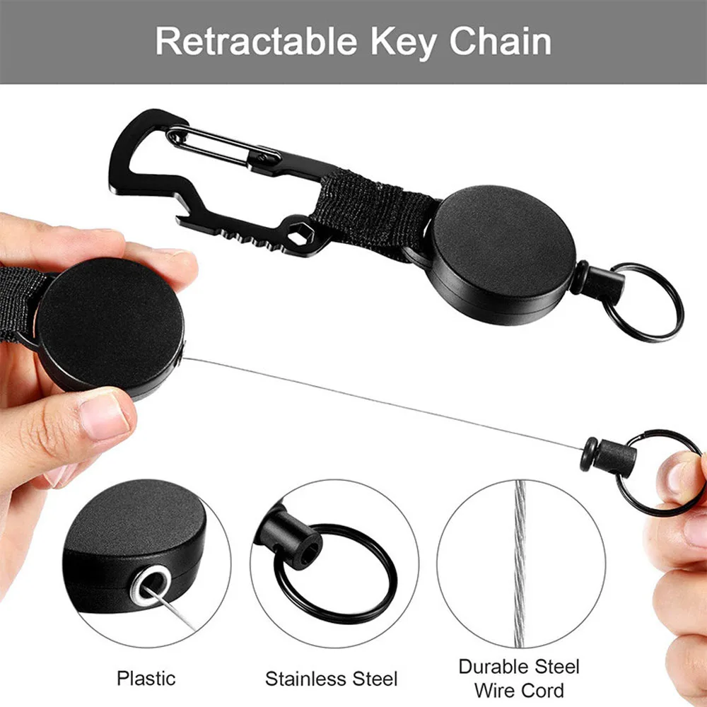 Name Tag Card Metal Retractable Pull Carabiner Opener Badge Reel Badge Holder Clip Keychain Key Ring Clips