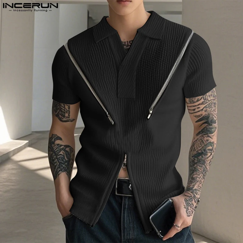 INCERUN بلايز الكورية نمط موضة الرجال تفكيك المعاد...