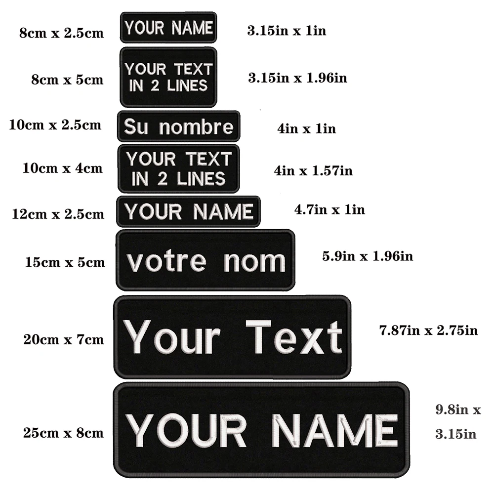 Description Picture 2 of item1PC Custom Name Patch Stripes Badge Iron On Or Hook Loop Black 8X2.5cm 8x5cm 10x2.5cm 10x4cm 12x2.5cm 15x5cm 20x7cm 25x8cm