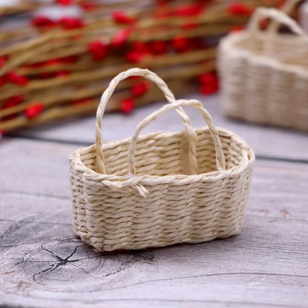 

House Flower Basket Mini Bamboo Baskets Miniature Storage Decors Micro-scene Toys