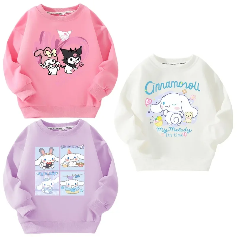 

Sanrioed Cinnamoroll Kuromi Children's Thickened Warm Pullover Sweater Top Kawaii Long Sleeve Round Neck Hoodie Kids Clothing