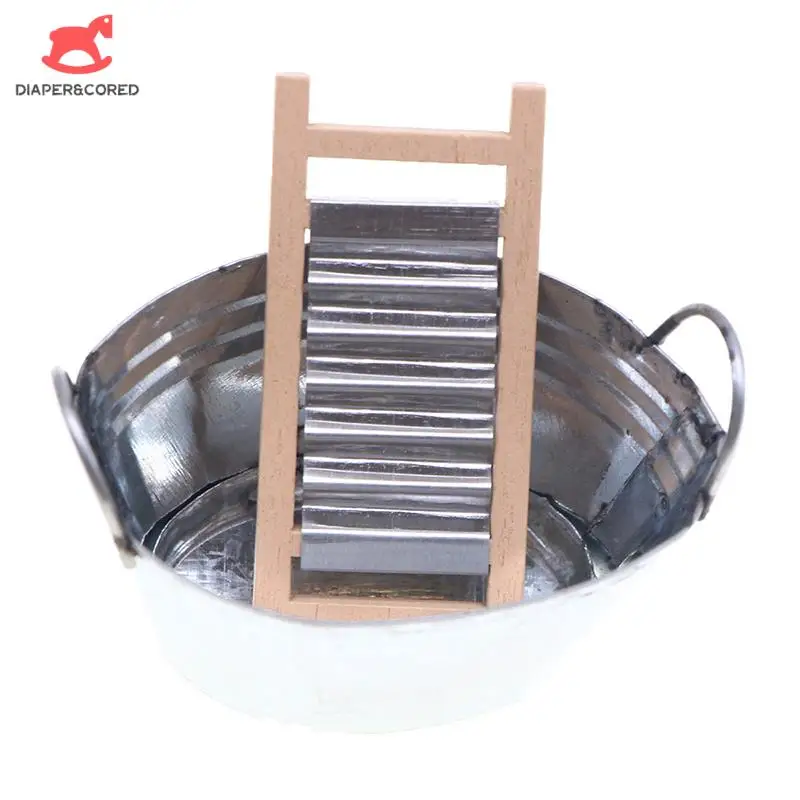 1Set 1:12 Dollhouse Miniature Washboard Secchio Di Ferro Modello Di Bagno Decor Toy Doll House Shooting Scene Accessori