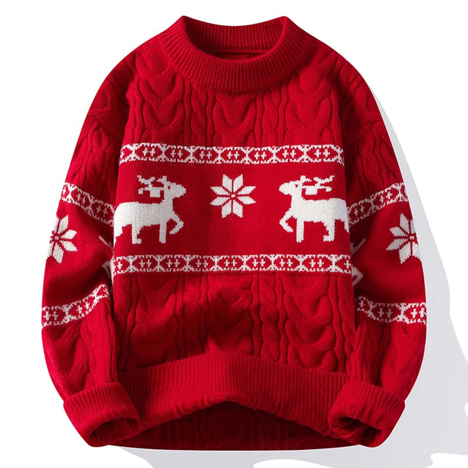 thumbnail image 1 of Suéter navideño rojo para hombre y mujer para Año Nuevo 2024, suéteres para parejas, mamá, padre, familia, conjuntos a juego, suéteres con estampado de renos, 1 of 4